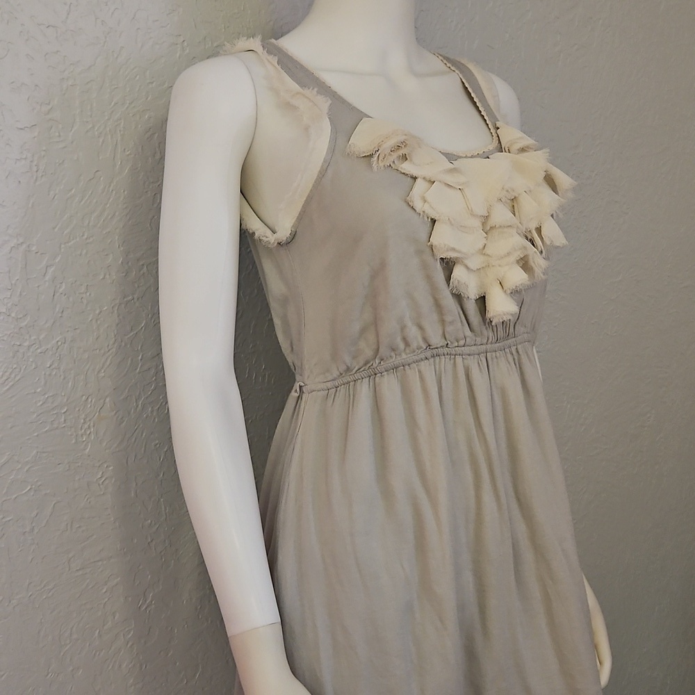 Vtg KLD Gray Ruffle Shabby Chic Distressed Sleeveless Mini Dress - Picture 6 of 8